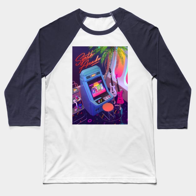 Synth Arcade Baseball T-Shirt by dennybusyet